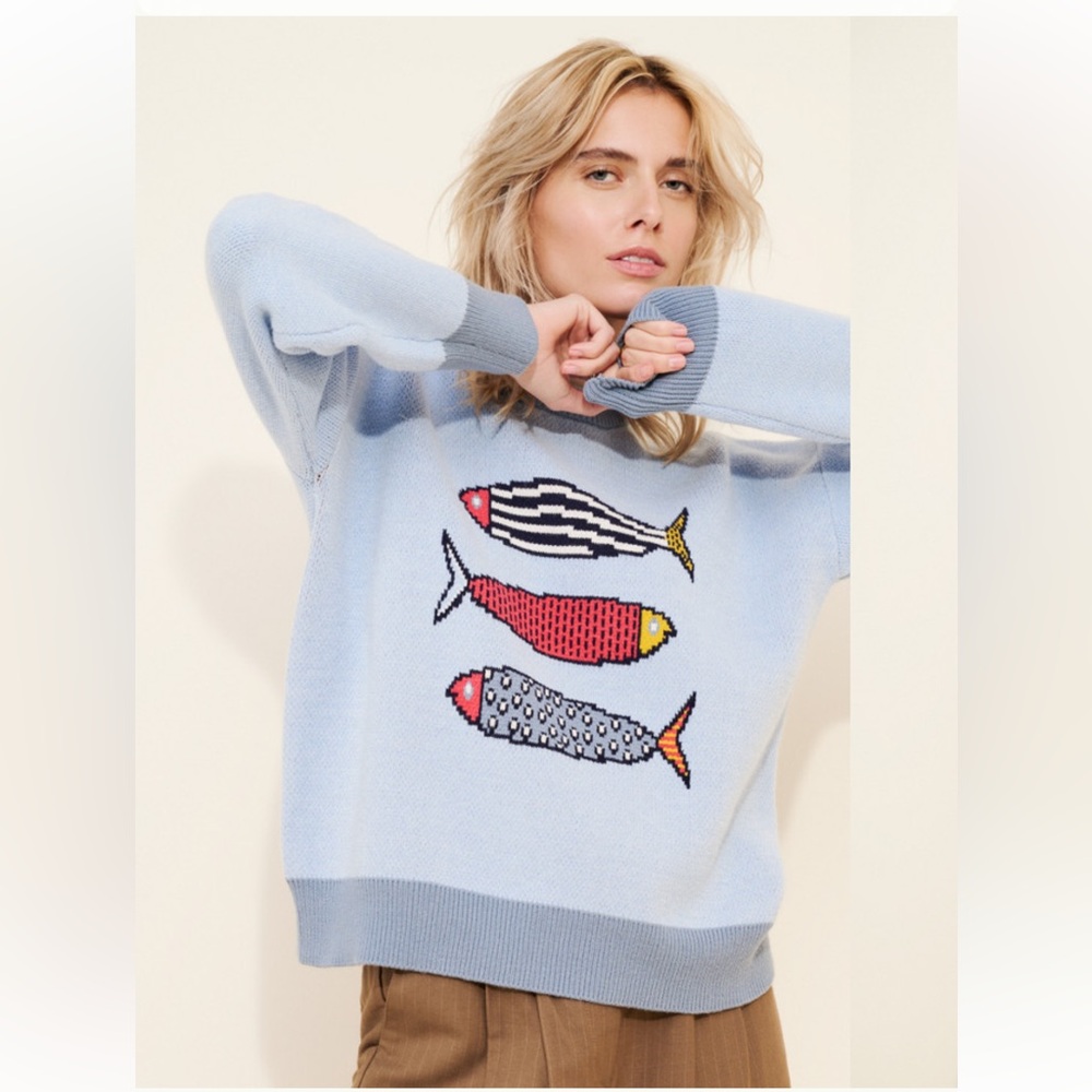 Fish Pattern Crewneck Sweater